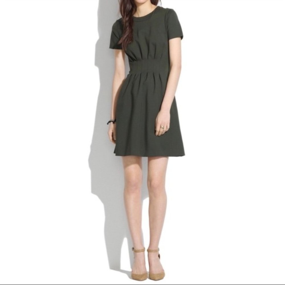 Madewell Parkline Pleated Knit Dress Army Green 12